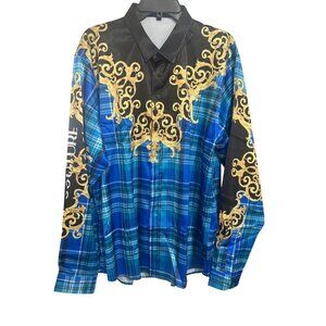 Mens GS Bogosse Classic 2XL Plaid & Baroque Long Sleeve Button-Up Shirt Blue/Bla
